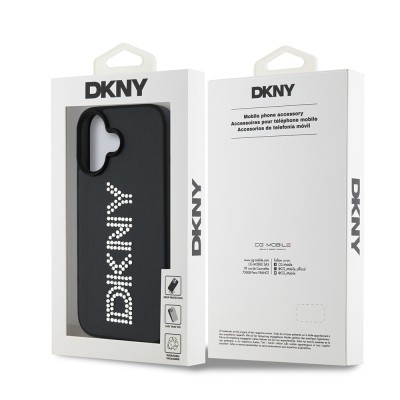 Apple iPhone 16 Case DKNY Original Licensed Stone DKNY Written Metallic Rhinestones PU Leather Cover - 17