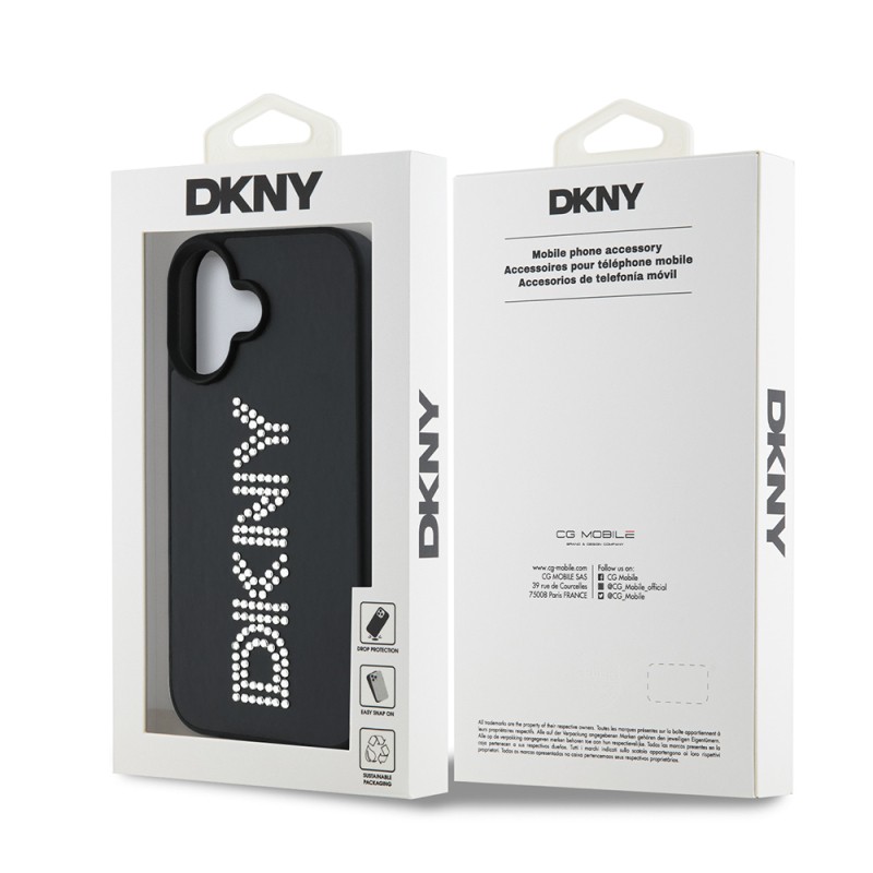 Apple iPhone 16 Case DKNY Original Licensed Stone DKNY Written Metallic Rhinestones PU Leather Cover - 17