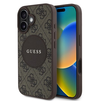 Apple iPhone 16 Case Guess Original Licensed Magsafe Charging Feature Circle Classic Cover With Text Logo - 12