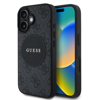 Apple iPhone 16 Case Guess Original Licensed Magsafe Charging Feature Circle Classic Cover With Text Logo - 19