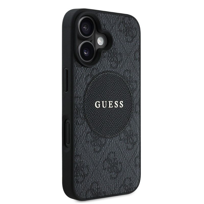 Apple iPhone 16 Case Guess Original Licensed Magsafe Charging Feature Circle Classic Cover With Text Logo - 21