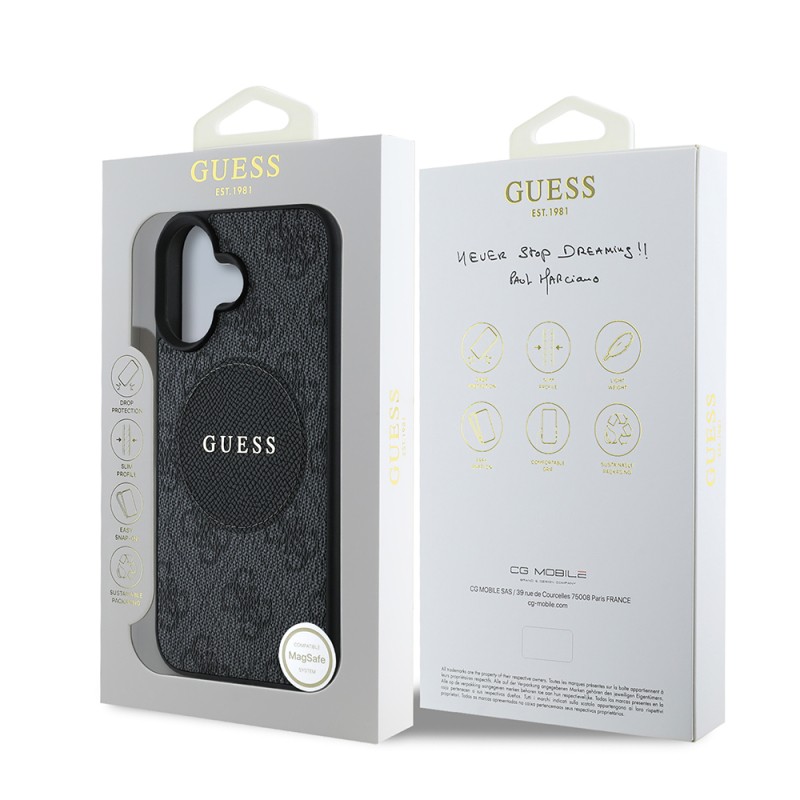 Apple iPhone 16 Case Guess Original Licensed Magsafe Charging Feature Circle Classic Cover With Text Logo - 25