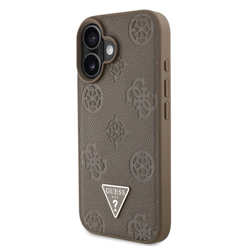 Apple iPhone 16 Case Guess Original Licensed Magsafe Charging Feature Hot Printed Triangle Logo PU Leather Peony Cover - 5