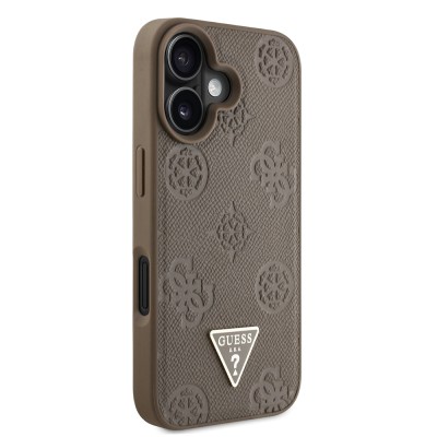 Apple iPhone 16 Case Guess Original Licensed Magsafe Charging Feature Hot Printed Triangle Logo PU Leather Peony Cover - 6