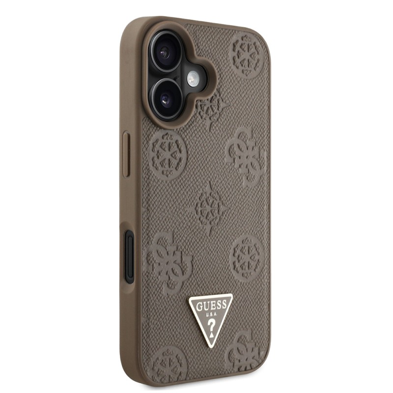 Apple iPhone 16 Case Guess Original Licensed Magsafe Charging Feature Hot Printed Triangle Logo PU Leather Peony Cover - 6