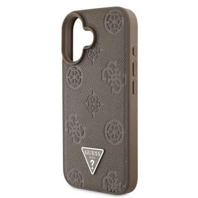 Apple iPhone 16 Case Guess Original Licensed Magsafe Charging Feature Hot Printed Triangle Logo PU Leather Peony Cover - 8