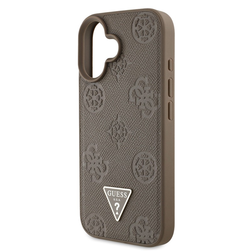 Apple iPhone 16 Case Guess Original Licensed Magsafe Charging Feature Hot Printed Triangle Logo PU Leather Peony Cover - 8