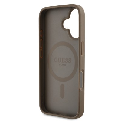 Apple iPhone 16 Case Guess Original Licensed Magsafe Charging Feature Hot Printed Triangle Logo PU Leather Peony Cover - 9