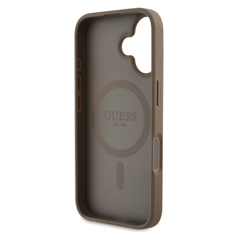Apple iPhone 16 Case Guess Original Licensed Magsafe Charging Feature Hot Printed Triangle Logo PU Leather Peony Cover - 9