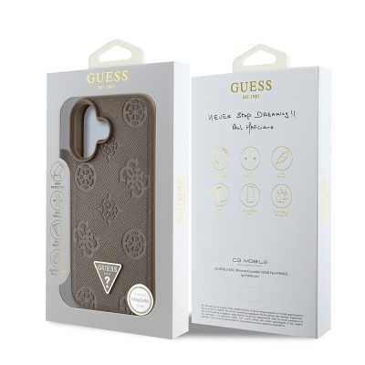 Apple iPhone 16 Case Guess Original Licensed Magsafe Charging Feature Hot Printed Triangle Logo PU Leather Peony Cover - 11
