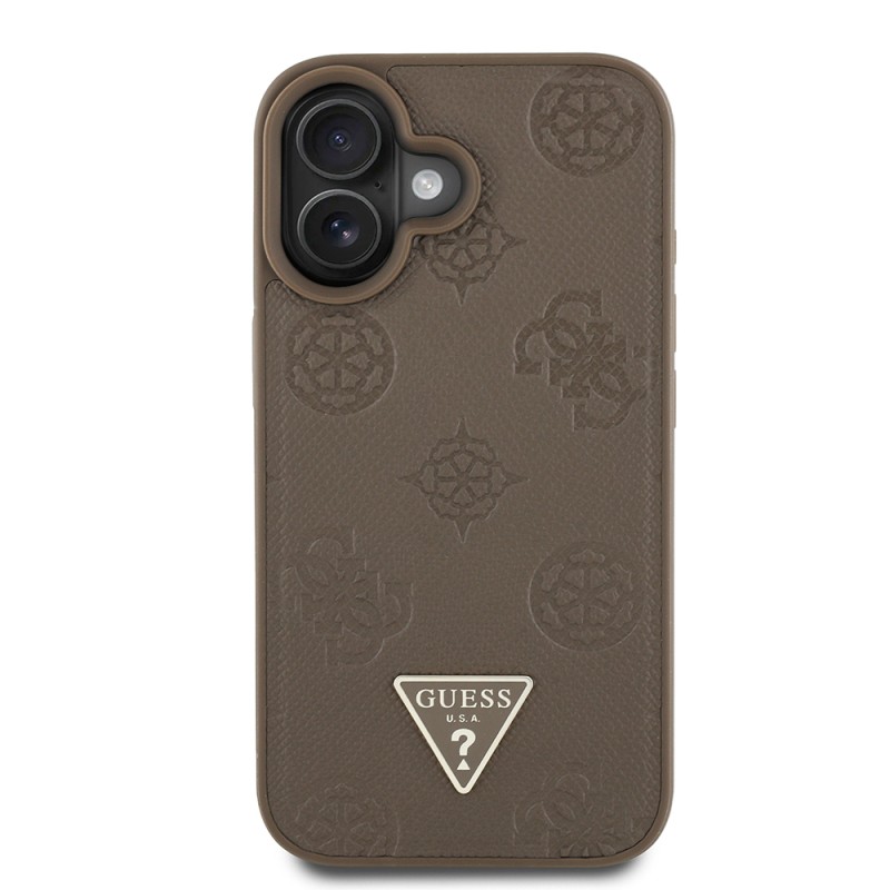 Apple iPhone 16 Case Guess Original Licensed Magsafe Charging Feature Hot Printed Triangle Logo PU Leather Peony Cover - 2