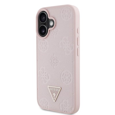 Apple iPhone 16 Case Guess Original Licensed Magsafe Charging Feature Hot Printed Triangle Logo PU Leather Peony Cover - 12