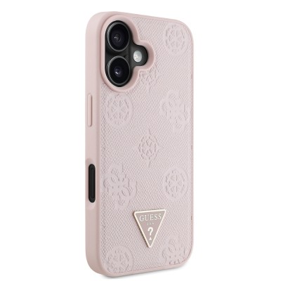 Apple iPhone 16 Case Guess Original Licensed Magsafe Charging Feature Hot Printed Triangle Logo PU Leather Peony Cover - 13