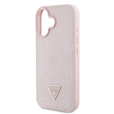 Apple iPhone 16 Case Guess Original Licensed Magsafe Charging Feature Hot Printed Triangle Logo PU Leather Peony Cover - 15