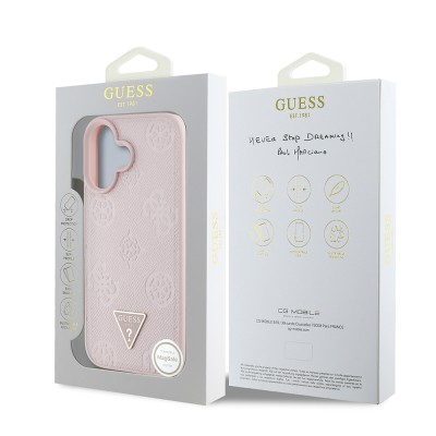 Apple iPhone 16 Case Guess Original Licensed Magsafe Charging Feature Hot Printed Triangle Logo PU Leather Peony Cover - 18