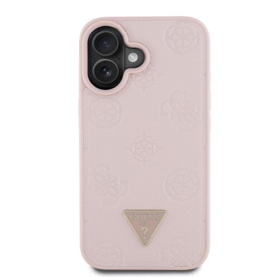 Apple iPhone 16 Case Guess Original Licensed Magsafe Charging Feature Hot Printed Triangle Logo PU Leather Peony Cover - 3