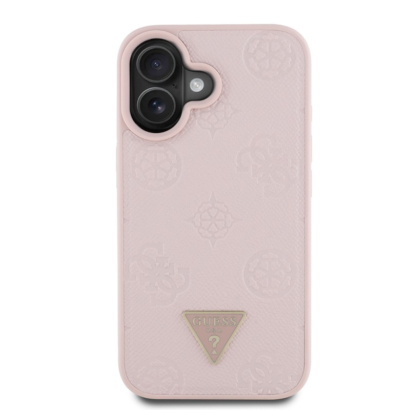 Apple iPhone 16 Case Guess Original Licensed Magsafe Charging Feature Hot Printed Triangle Logo PU Leather Peony Cover - 3