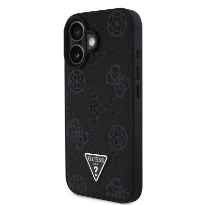 Apple iPhone 16 Case Guess Original Licensed Magsafe Charging Feature Hot Printed Triangle Logo PU Leather Peony Cover - 20