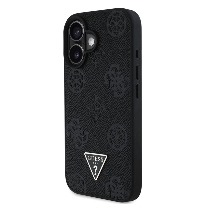 Apple iPhone 16 Case Guess Original Licensed Magsafe Charging Feature Hot Printed Triangle Logo PU Leather Peony Cover - 20