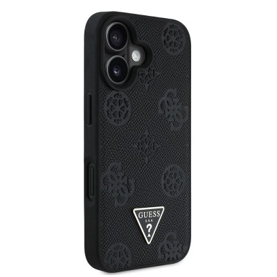 Apple iPhone 16 Case Guess Original Licensed Magsafe Charging Feature Hot Printed Triangle Logo PU Leather Peony Cover - 21