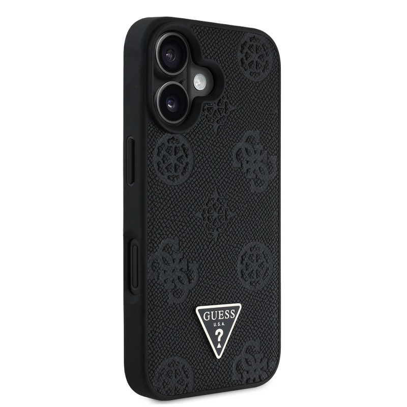 Apple iPhone 16 Case Guess Original Licensed Magsafe Charging Feature Hot Printed Triangle Logo PU Leather Peony Cover - 21
