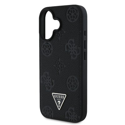 Apple iPhone 16 Case Guess Original Licensed Magsafe Charging Feature Hot Printed Triangle Logo PU Leather Peony Cover - 23