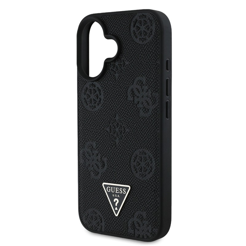 Apple iPhone 16 Case Guess Original Licensed Magsafe Charging Feature Hot Printed Triangle Logo PU Leather Peony Cover - 23