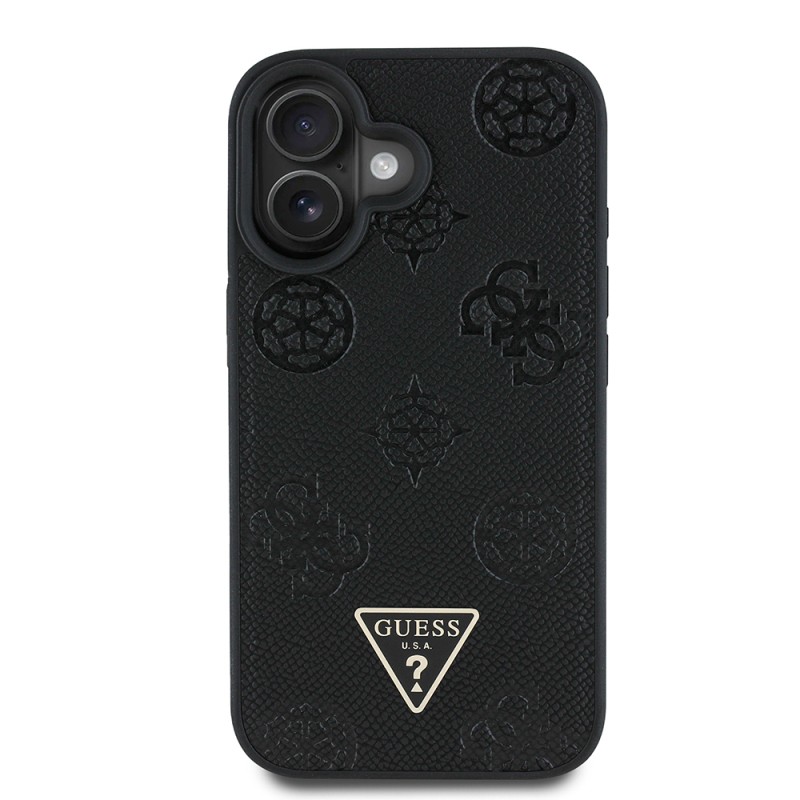 Apple iPhone 16 Case Guess Original Licensed Magsafe Charging Feature Hot Printed Triangle Logo PU Leather Peony Cover - 4