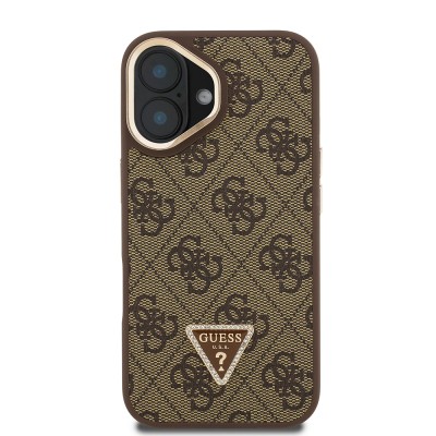 Apple iPhone 16 Case Guess Original Licensed PU Leather Stone Triangle Logo 4G Patterned Camera Stand Cover - 6