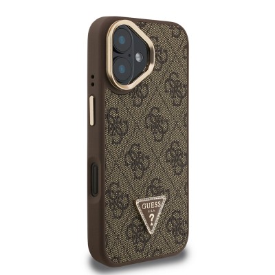 Apple iPhone 16 Case Guess Original Licensed PU Leather Stone Triangle Logo 4G Patterned Camera Stand Cover - 7
