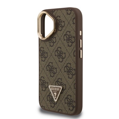 Apple iPhone 16 Case Guess Original Licensed PU Leather Stone Triangle Logo 4G Patterned Camera Stand Cover - 9