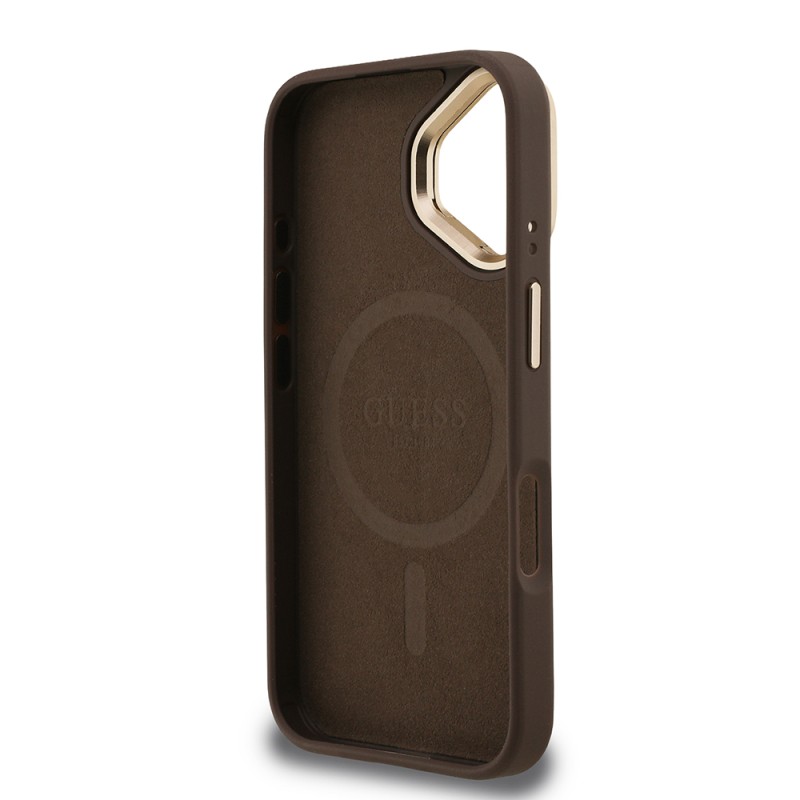 Apple iPhone 16 Case Guess Original Licensed PU Leather Stone Triangle Logo 4G Patterned Camera Stand Cover - 10