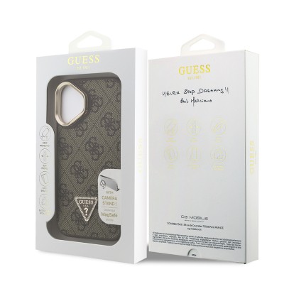 Apple iPhone 16 Case Guess Original Licensed PU Leather Stone Triangle Logo 4G Patterned Camera Stand Cover - 11