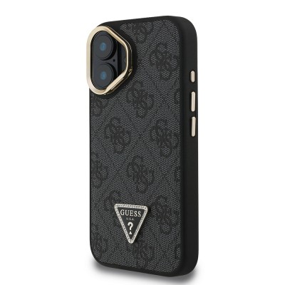Apple iPhone 16 Case Guess Original Licensed PU Leather Stone Triangle Logo 4G Patterned Camera Stand Cover - 12