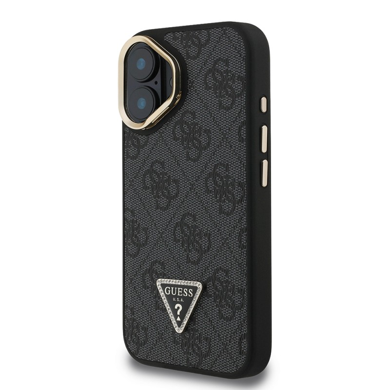 Apple iPhone 16 Case Guess Original Licensed PU Leather Stone Triangle Logo 4G Patterned Camera Stand Cover - 12