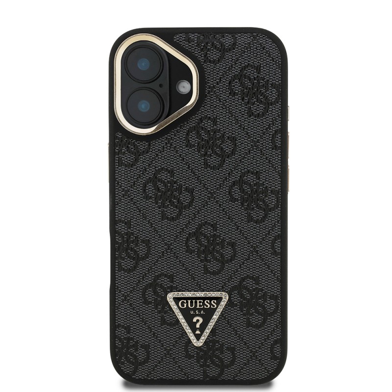 Apple iPhone 16 Case Guess Original Licensed PU Leather Stone Triangle Logo 4G Patterned Camera Stand Cover - 13