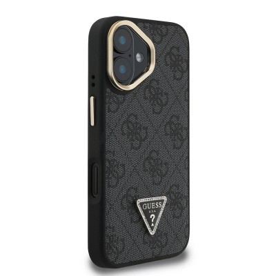 Apple iPhone 16 Case Guess Original Licensed PU Leather Stone Triangle Logo 4G Patterned Camera Stand Cover - 14
