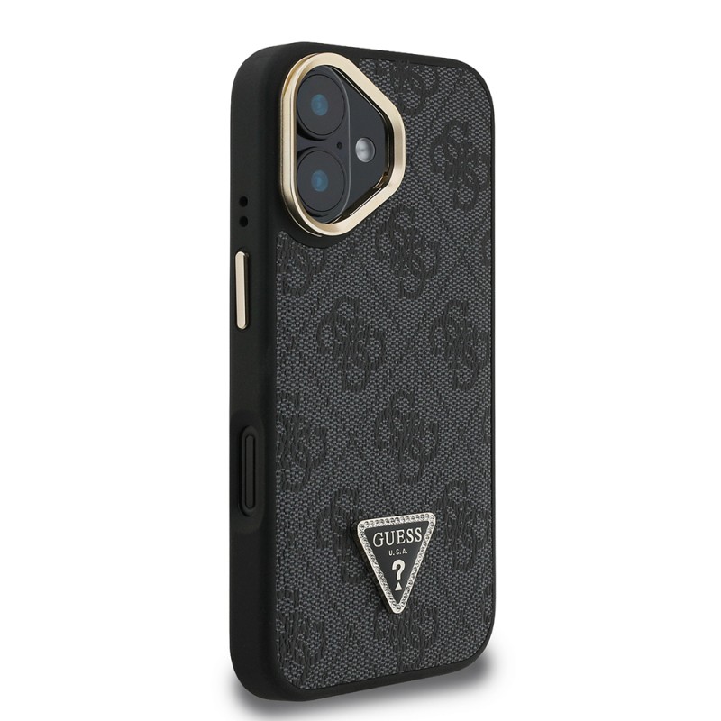 Apple iPhone 16 Case Guess Original Licensed PU Leather Stone Triangle Logo 4G Patterned Camera Stand Cover - 14