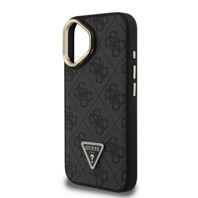 Apple iPhone 16 Case Guess Original Licensed PU Leather Stone Triangle Logo 4G Patterned Camera Stand Cover - 16
