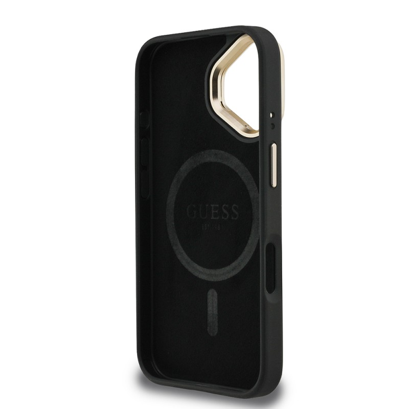 Apple iPhone 16 Case Guess Original Licensed PU Leather Stone Triangle Logo 4G Patterned Camera Stand Cover - 17