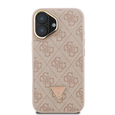 Apple iPhone 16 Case Guess Original Licensed PU Leather Stone Triangle Logo 4G Patterned Camera Stand Cover - 20