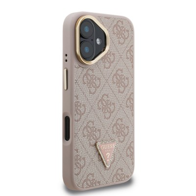 Apple iPhone 16 Case Guess Original Licensed PU Leather Stone Triangle Logo 4G Patterned Camera Stand Cover - 21