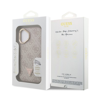 Apple iPhone 16 Case Guess Original Licensed PU Leather Stone Triangle Logo 4G Patterned Camera Stand Cover - 25