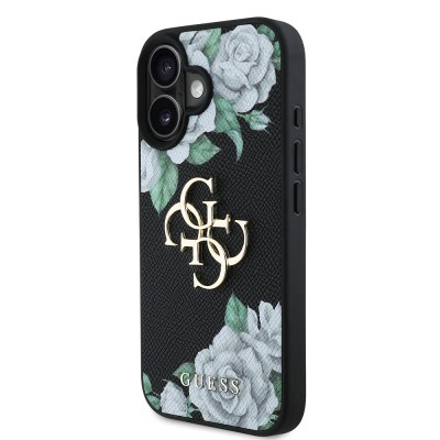 Apple iPhone 16 Case Guess Original Licensed Rose Printed Large Metal Logo Design Cover - 6