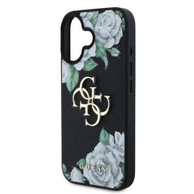 Apple iPhone 16 Case Guess Original Licensed Rose Printed Large Metal Logo Design Cover - 9