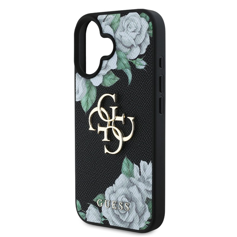Apple iPhone 16 Case Guess Original Licensed Rose Printed Large Metal Logo Design Cover - 9