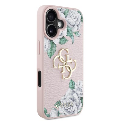 Apple iPhone 16 Case Guess Original Licensed Rose Printed Large Metal Logo Design Cover - 14