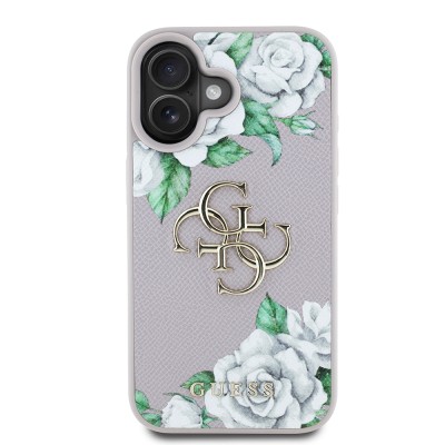 Apple iPhone 16 Case Guess Original Licensed Rose Printed Large Metal Logo Design Cover - 4