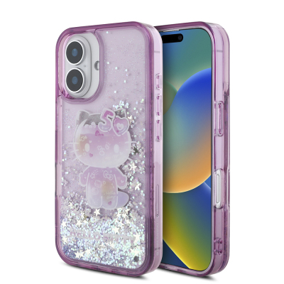 Apple iPhone 16 Case Hello Kitty Original Licensed Liquid Glitter 50th Anniversary Party Cover - Hello Kitty