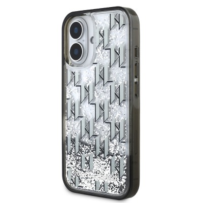 Apple iPhone 16 Case Karl Lagerfeld Original Licensed Glitter KL Written Monogram Gradient Cover - 3